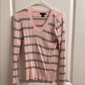 Tommy Hilfiger Pink and Gray V-Neck Sweater